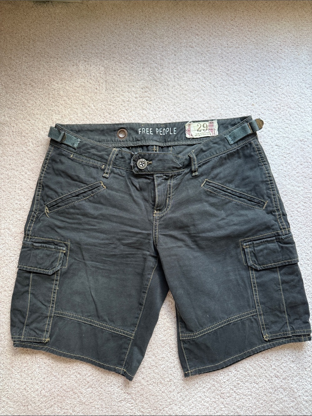 Free People Washed Black Cargo Shorts with Contrast Stitching